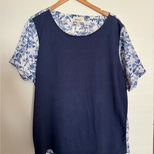 Navy and White Toile Blouse